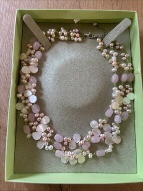 Ross-Simons Pink Mother-of-Pearl & Pearl Cluster Bib Necklace